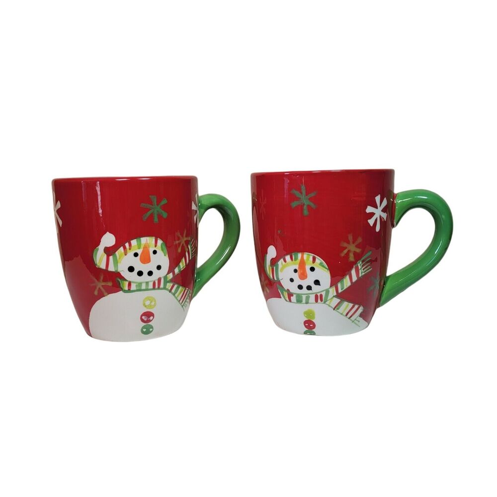 Snowman Mugs Set of 4 Large Ceramic Cups Coffee Cocoa Toddy Tea Christmas